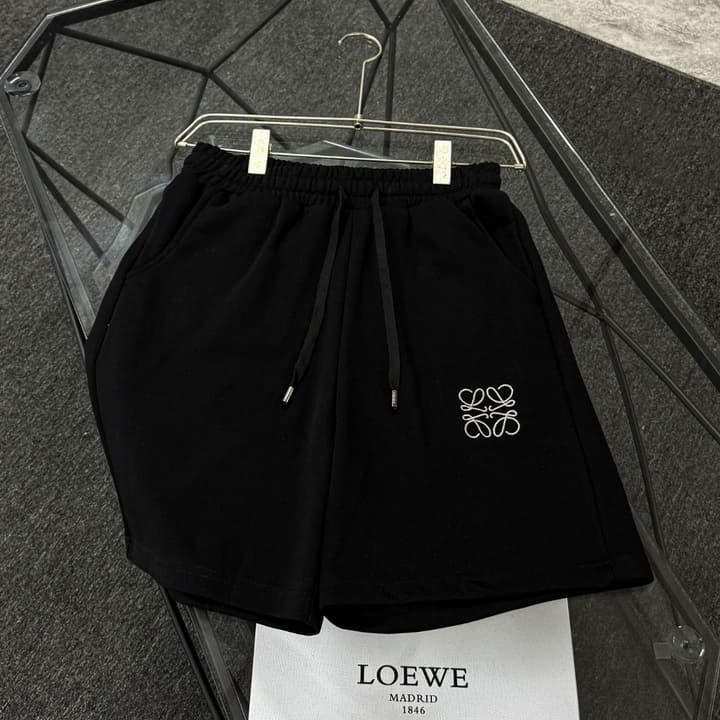 Loewe Classic Element Embroidered Shorts in Black With Blue Anagram Logo