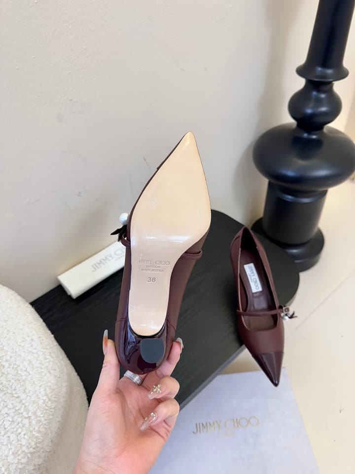 Jimmy Choo Glossy Leather Pumps – 2025FW in Burgundy