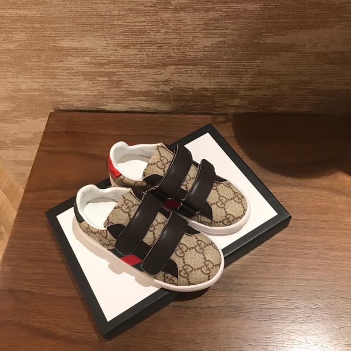 Gucci Kids Ace Bee Sneakers – 2023 Collection in Gg Monogram With Brown Straps
