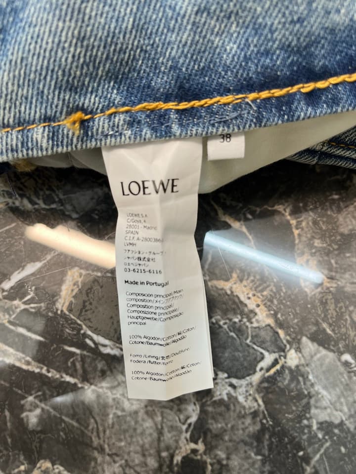 Loewe Leather-Trimmed Denim Mini Skirt in Stonewash Blue