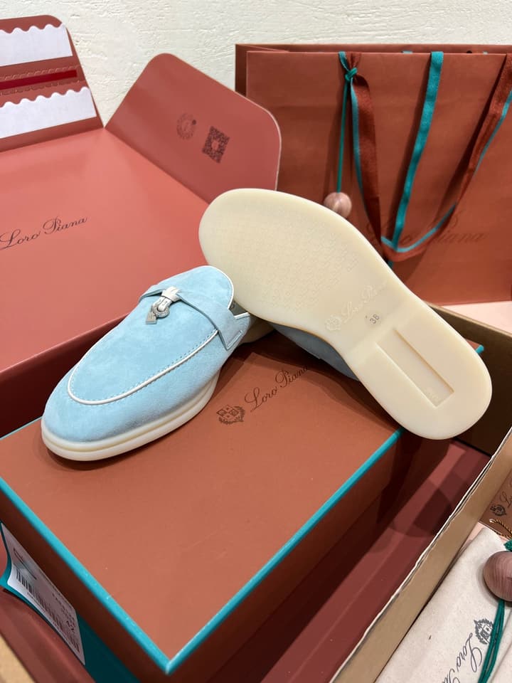 Loro Piana Women's Mules in Aqua Blue Suede