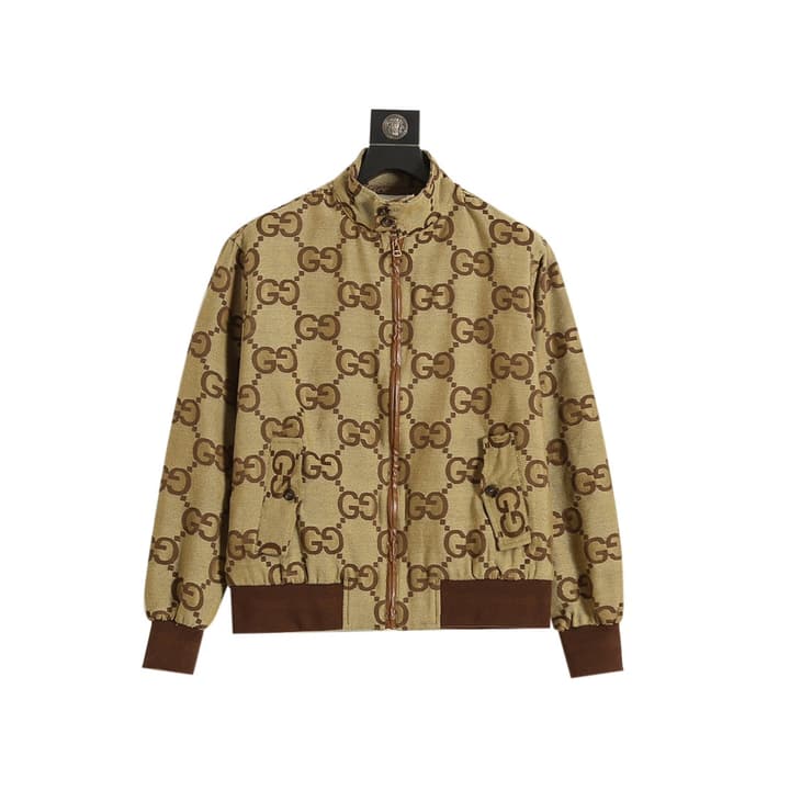 Gucci Double G Jacquard Stand Collar Jacket – 25FW in Camel Ebony Double G Jacquard