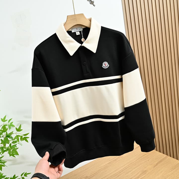 Moncler Striped Long-Sleeve Polo Shirt – Spring Collection