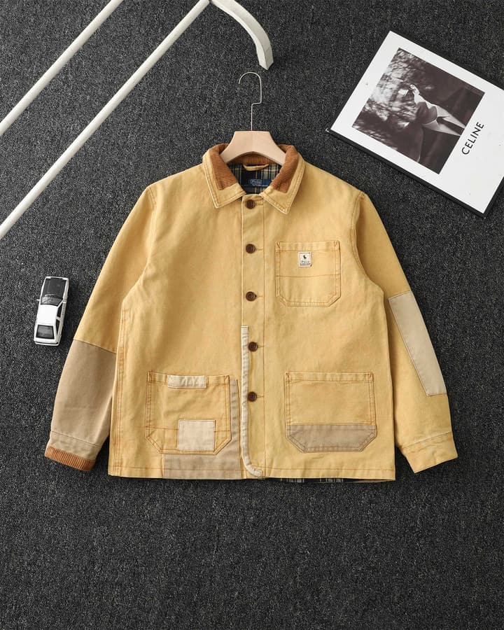 Ralph Lauren Barn Washed Distressed Jacket – 2025 Spring New in Classic Mustard Tan