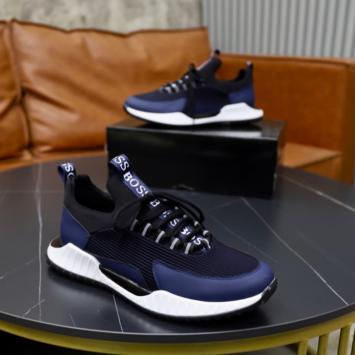 Boss Men's Knit Sneakers in Black Laced
