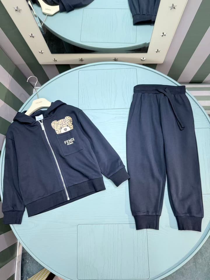 Fendi Kids Two-Piece Tracksuit Set – 2025SS in Navy Blue Bear Set