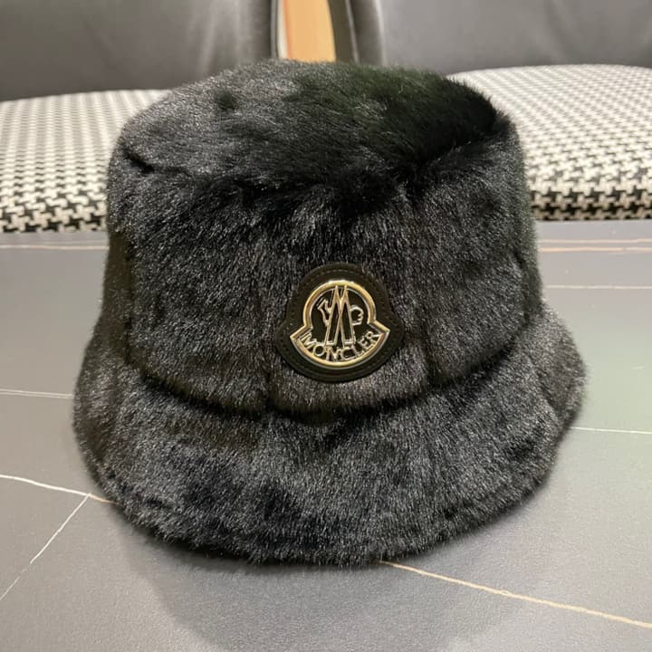 Moncler Fluffy Autumn/Winter Bucket Hat in Dark Gray Sherpa