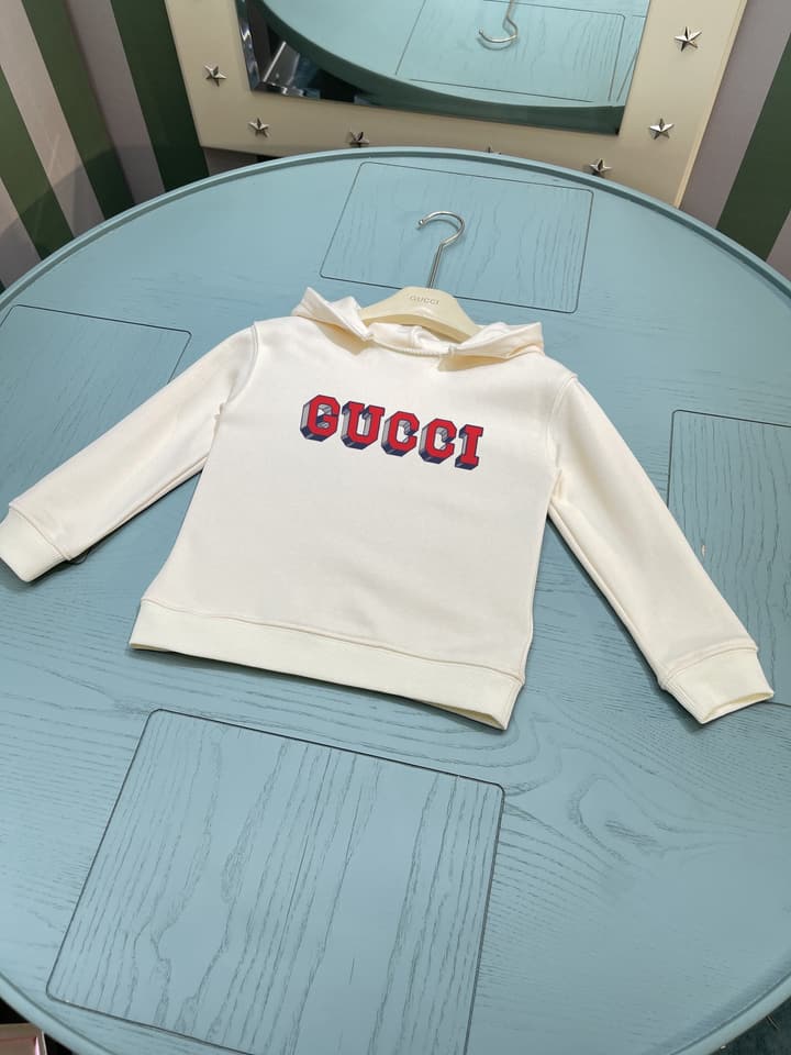 Gucci Kids Hooded Sweatshirt – Kids Collection – 2025AW in Cream With Green/gold Logo