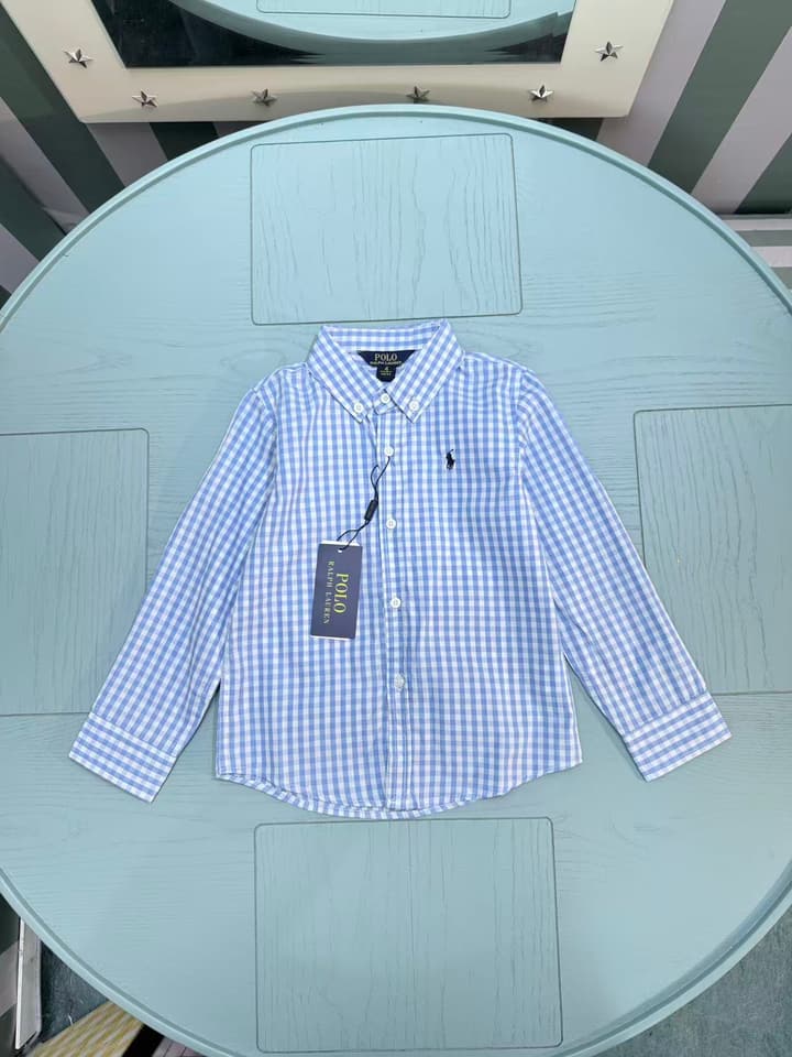 Ralph Lauren Polo Kids Embroidered Shirt – 2025SS – Kids Collection in White And Blue Gingham