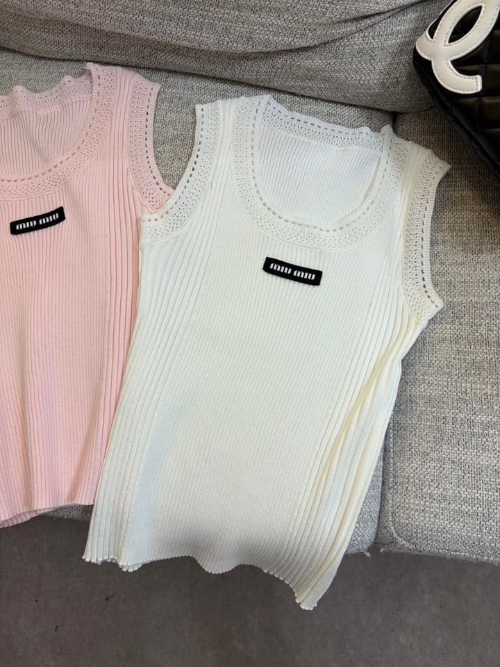 Miu Miu Cut-Out Slim-Fit Knit Tank Top in Pink