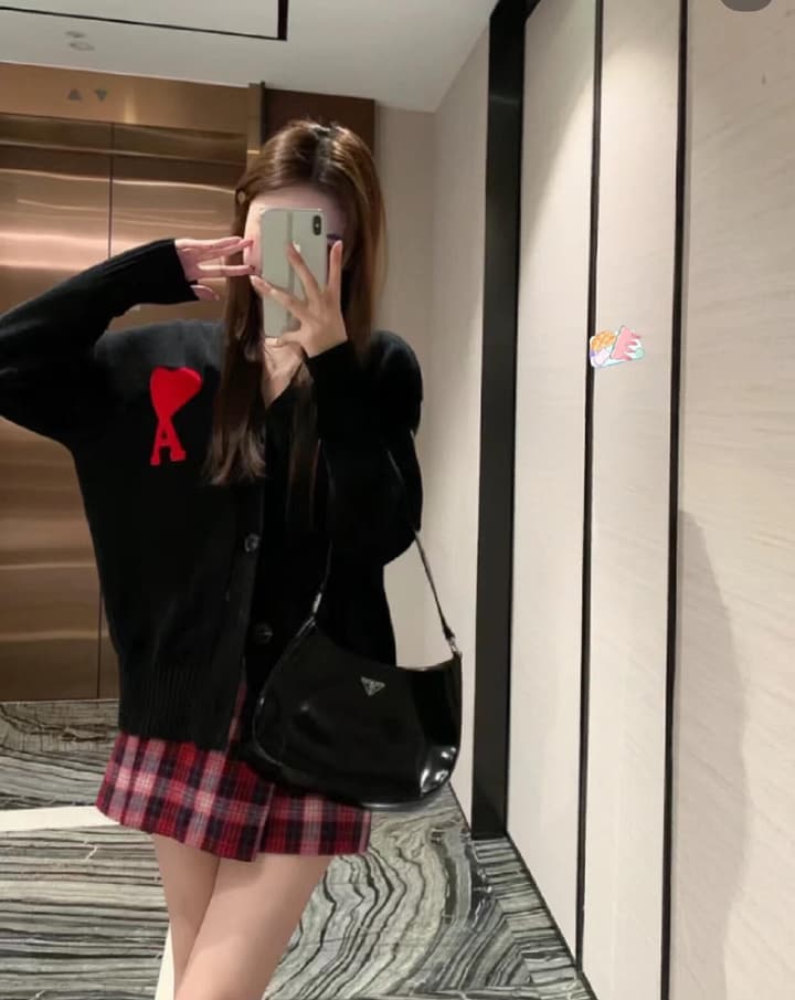 AMI Paris Heart A Knit Cardigan in Black