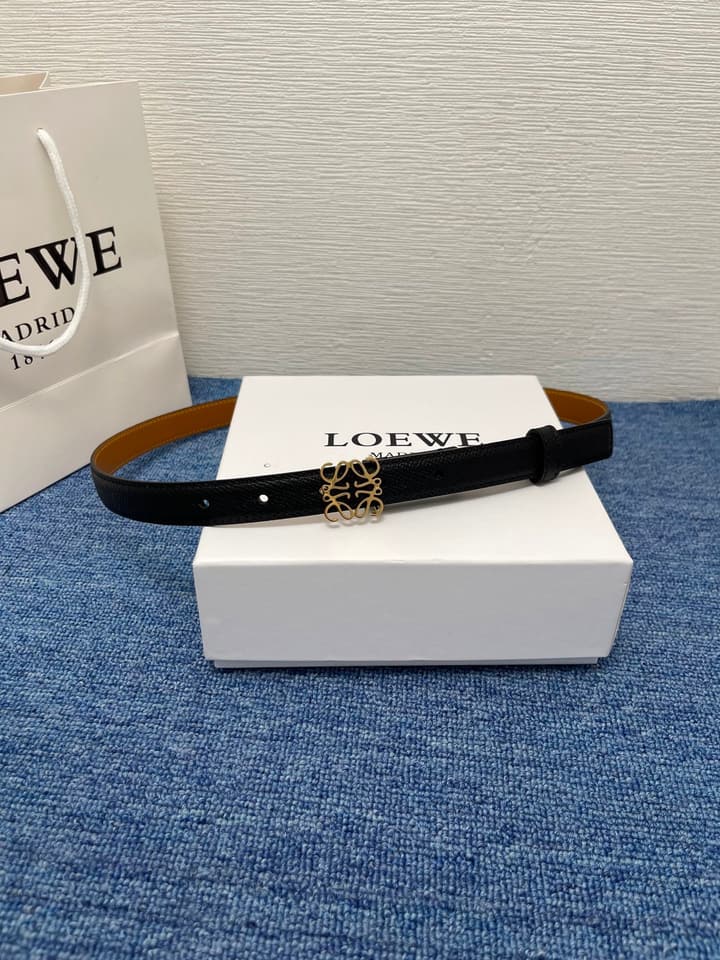 Loewe Calfskin Leather Belt in Black With Gold Buckle