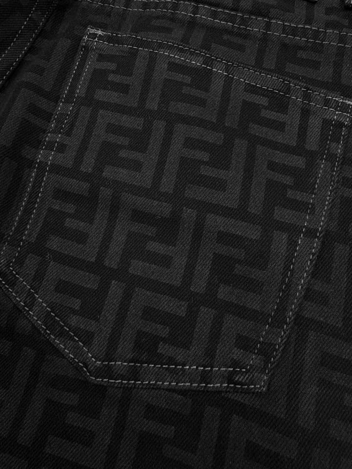Fendi All-Over FF Monogram Denim Jeans in Black Ff Monogram Denim