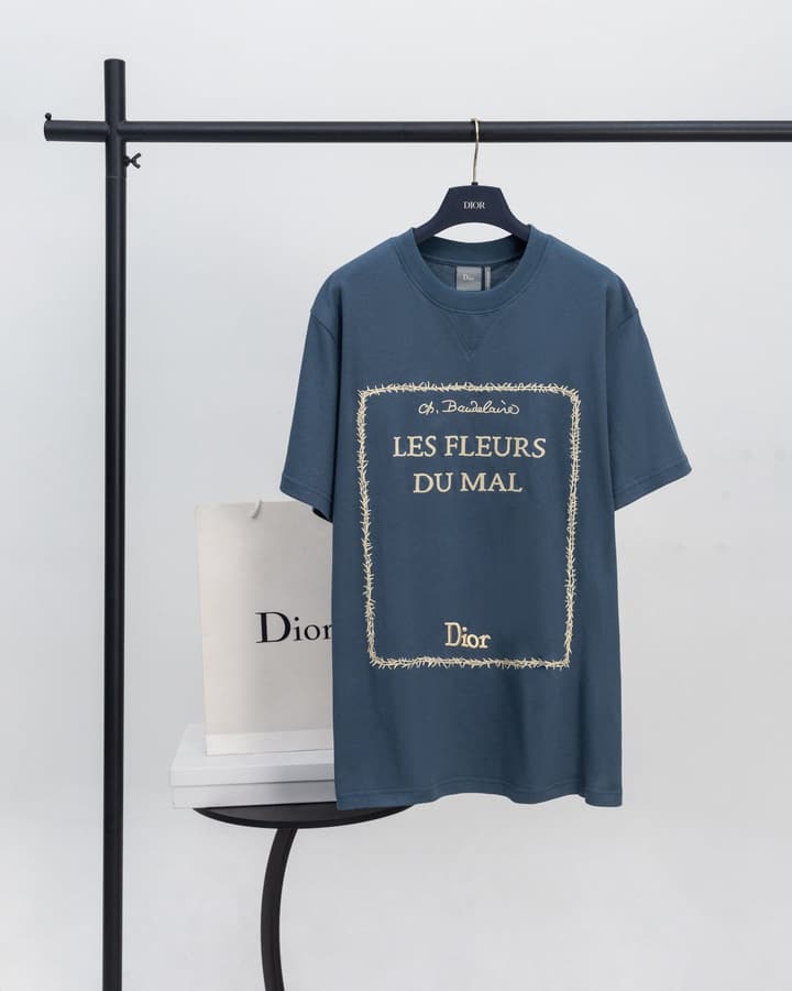 Dior BookCover Les Fleurs du Mal Embroidery T-Shirt in Blue