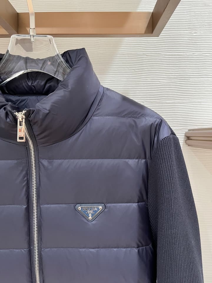 Prada Spliced Knit Down Jacket – FW2024 in Black Knit Down Jacket