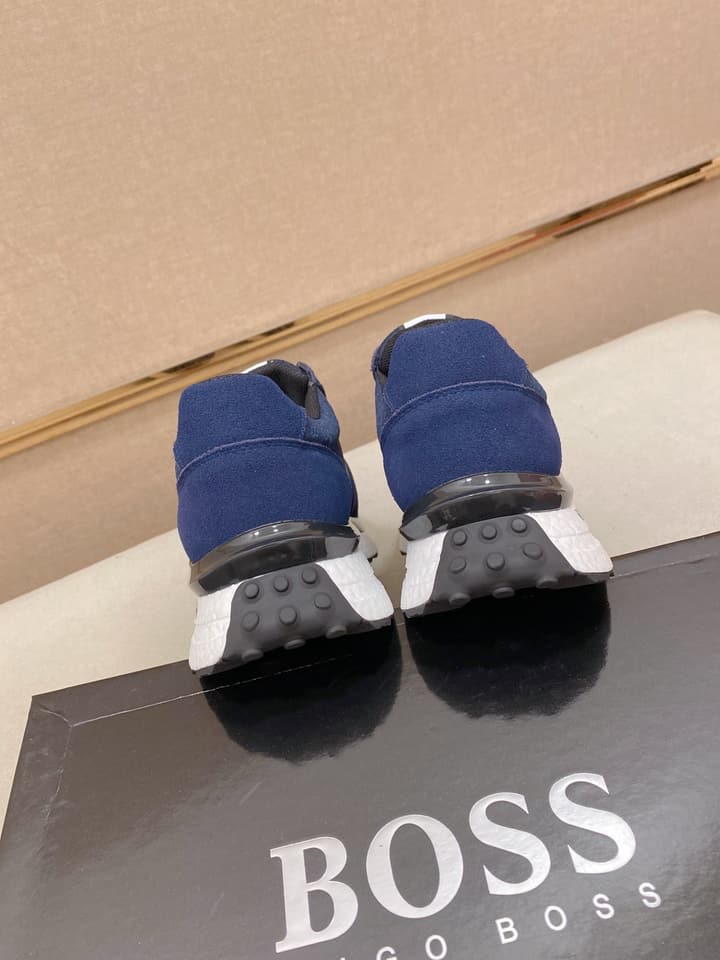 Boss Italian Leather Casual Sneakers in Dark Navy