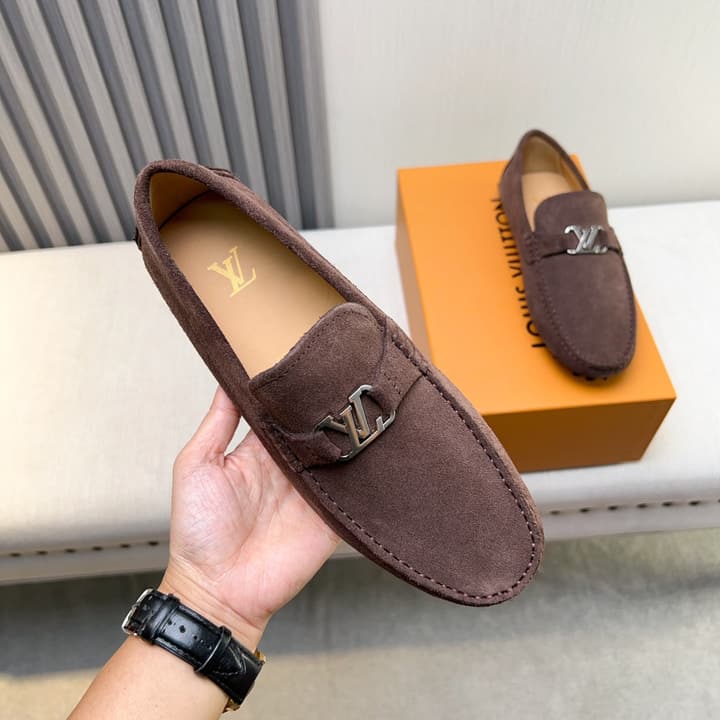 Louis Vuitton Pebbled Leather Driving Shoes in Black Smooth Leather