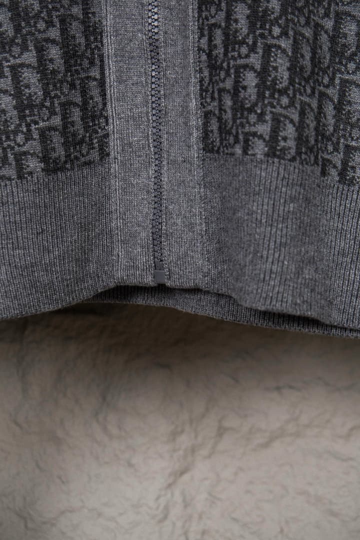 Dior Monogram Jacquard Zipper Cardigan – 24SS in Grey With Black Stripes