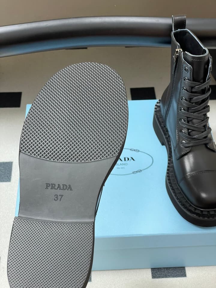 Prada Triangle Logo Combat Boots – 25SS in Black Suede