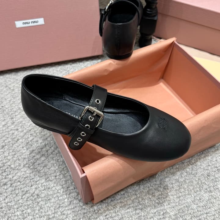 Miu Miu Pointed-Toe Mary Jane Ballet Flats – 2026 Runway Collection