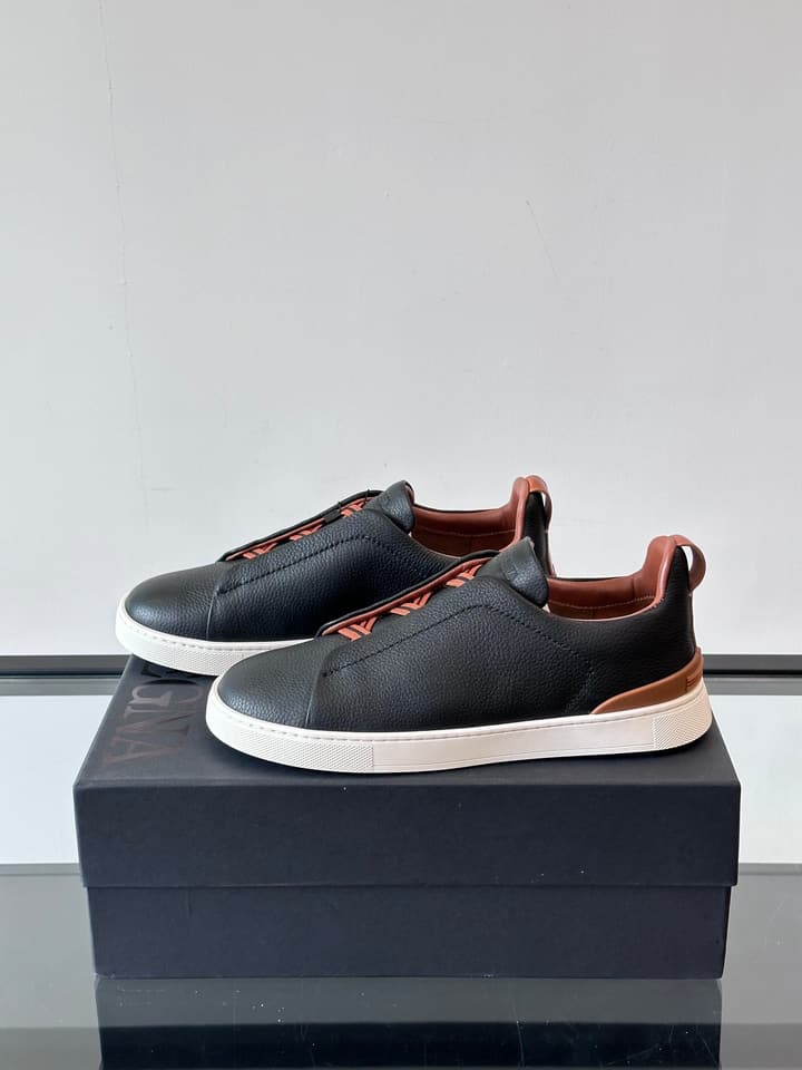 Zegna Men's Low-Top Leather Sneakers in Black & White