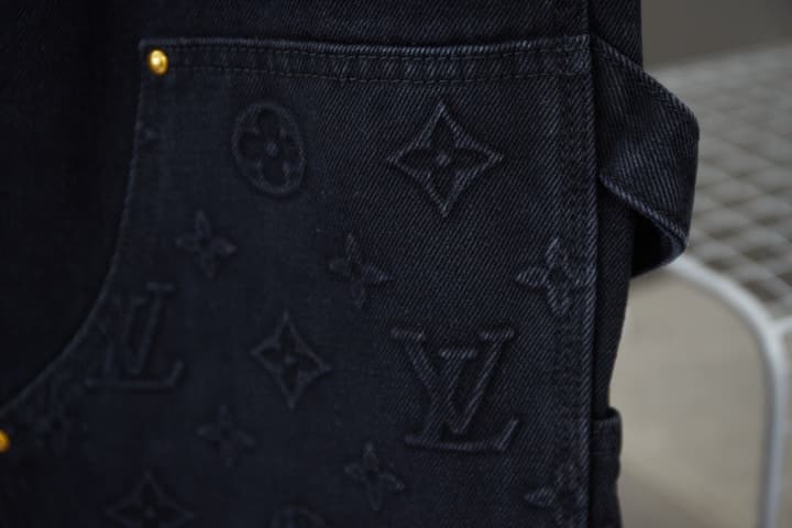 Louis Vuitton Monogram Embossed Denim Cargo Pants in Black