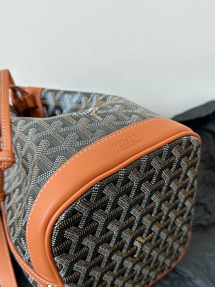 Goyard Petit Flot Bucket Bag in Black/grey Goyardine With Tan Trim