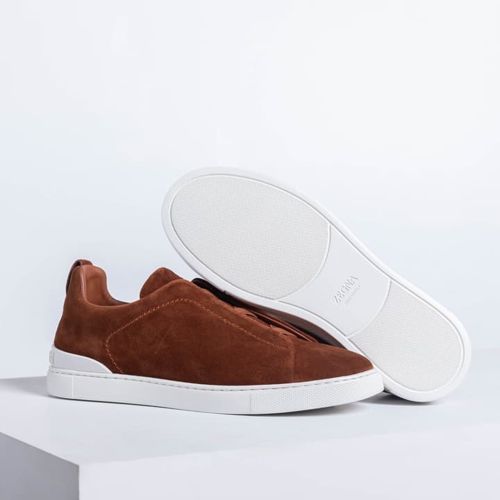 Zegna SECONDSKIN Triple Stitch Low-Top Sneakers in Navy Smooth Leather