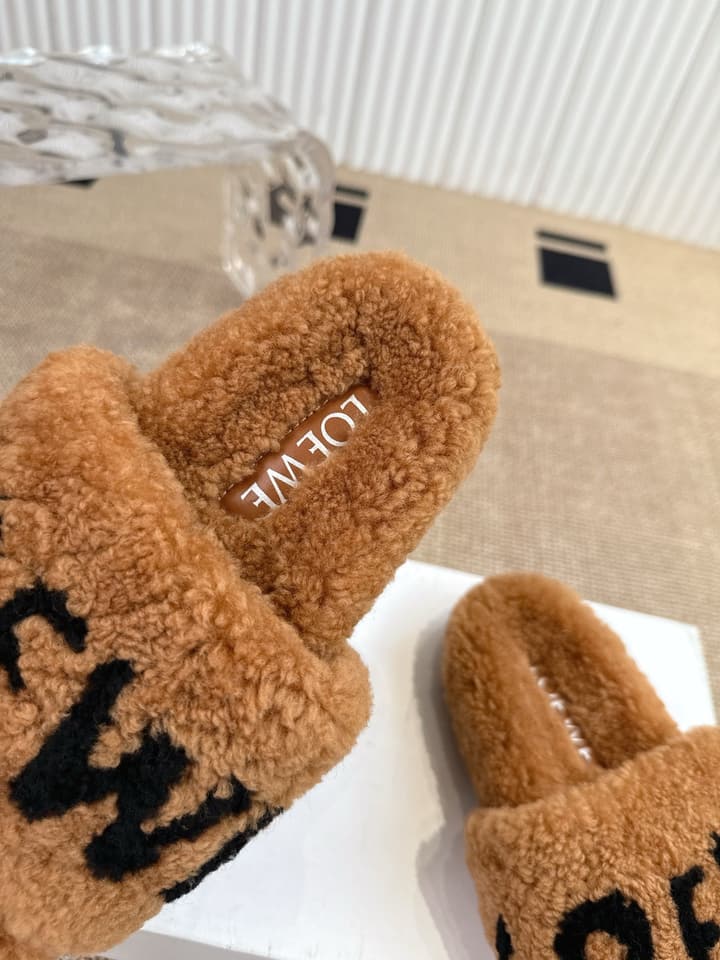 Loewe Classic Autumn/Winter Wool Slippers in Black With White Text