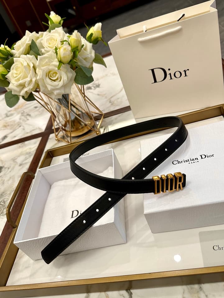 Dior Leather Belt – Gold Buckle in Black Leather With Gold Buckle