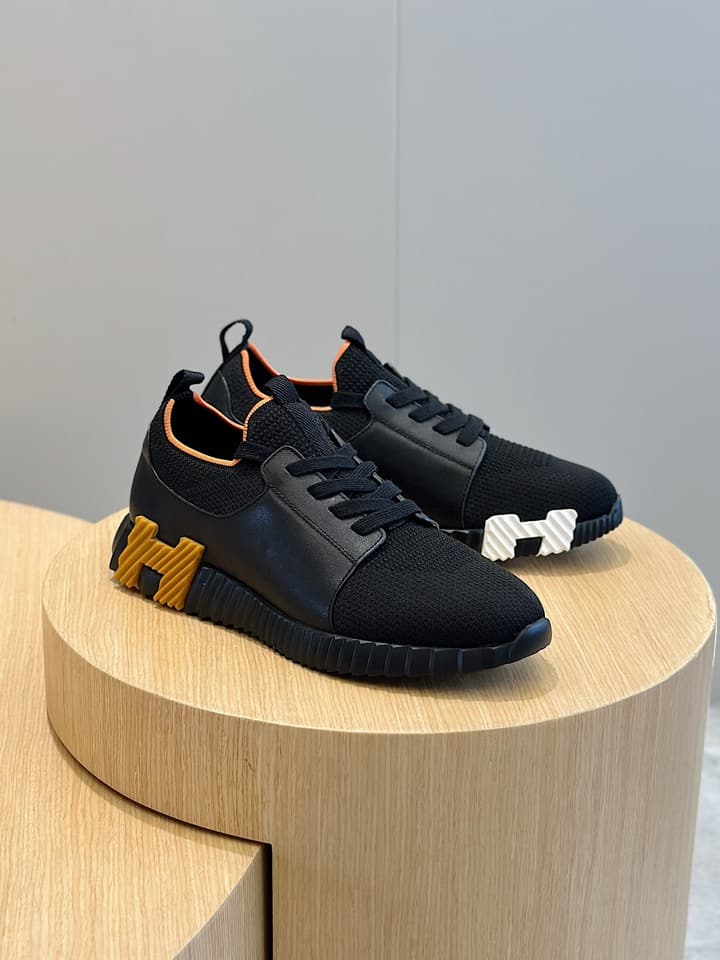 Hermès Bouncing Sneakers in Black And White Color Block