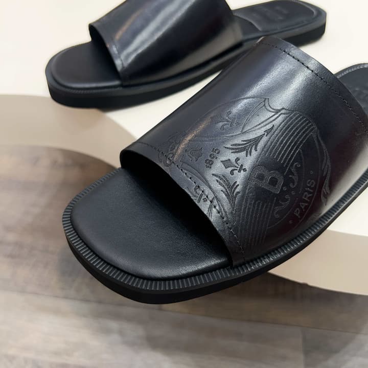 Berluti Hand-Painted Calfskin Slippers in Matte Black
