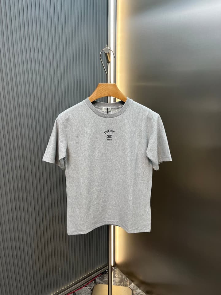 Celine Triomphe Embroidered Loose T-Shirt in Grey