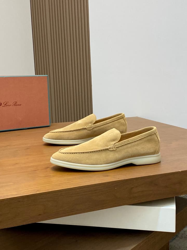 Loro Piana Unisex Suede Leather Loafers in Cream Suede