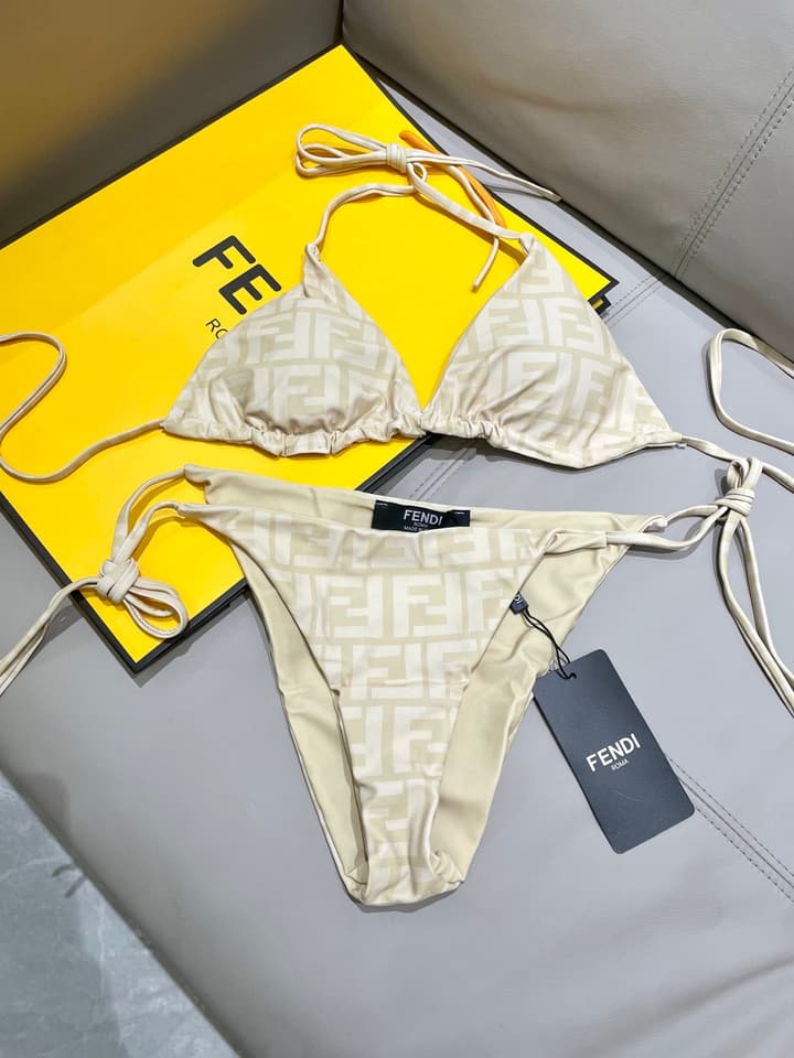 Fendi Versatile One-Piece Bikini Swimsuit in Brown Ff Logo Bikini