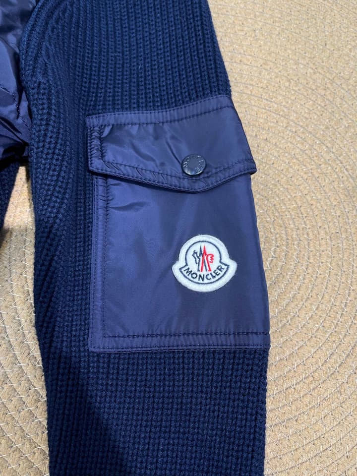 Moncler Knitted Patchwork Stand-Collar Jacket in Dark Brown