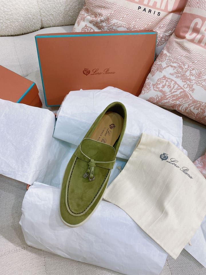 Loro Piana Glossy Cashmere Loafers in Blush Pink Suede
