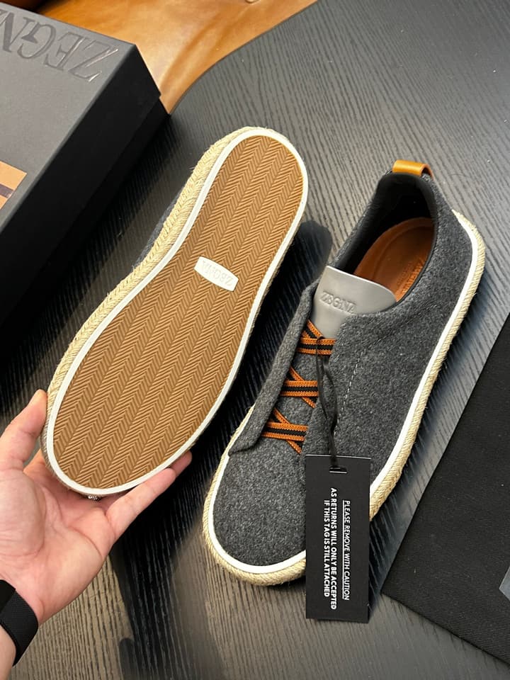 Zegna Triple Stitch Low-Top Sneakers in Deep Black