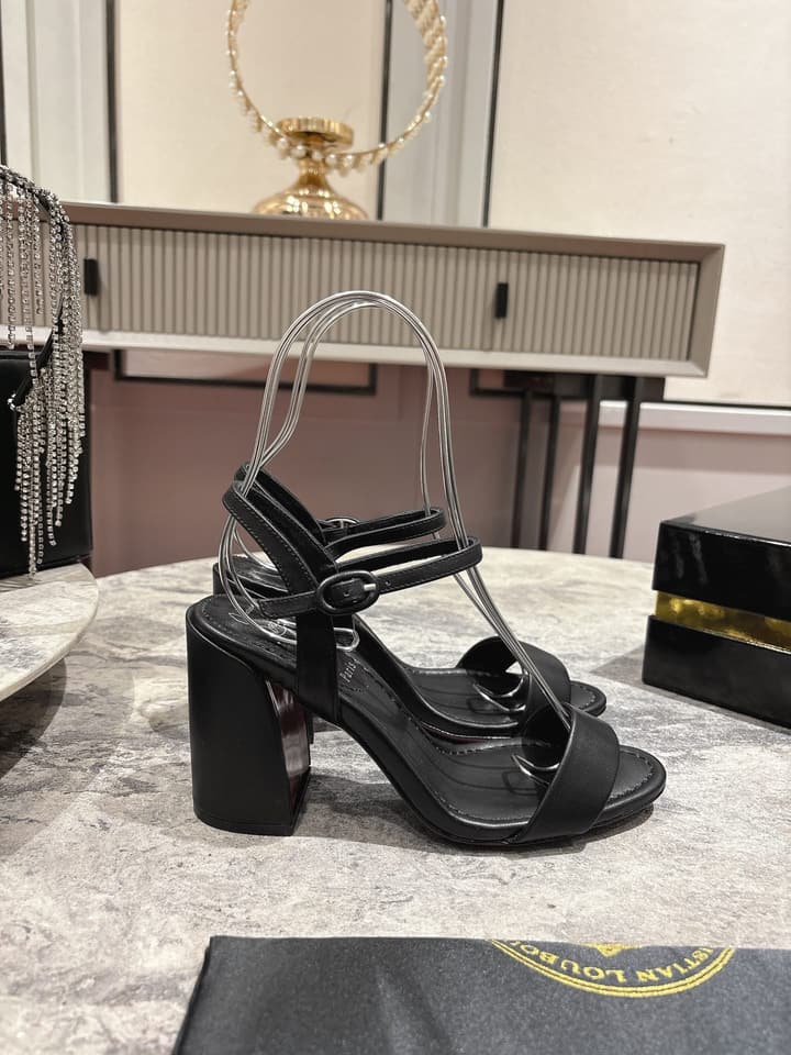 Christian Louboutin Block Heel Sandals in Beige