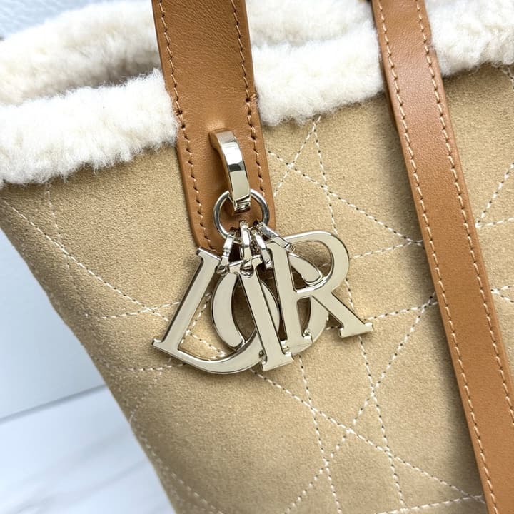 Dior Small Toujours Vertical Shearling Handbag in Tan Furry Tote