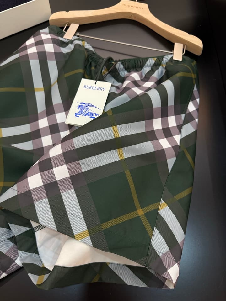Burberry Diagonal Check Swim Trunks in Ivy Green