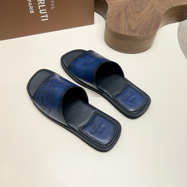 Berluti Hand-Painted Calfskin Slippers in Matte Black