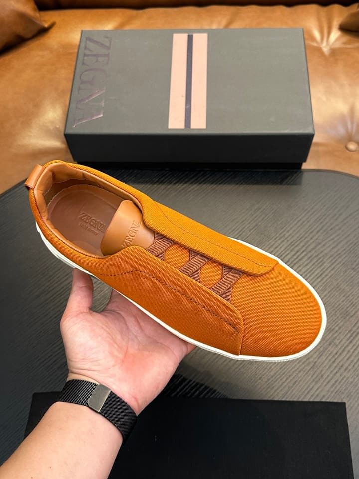 Zegna Triple Stitch Low-Top Sneakers in Dark Brown