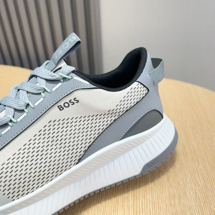 Boss Men's Layered Sport Sneakers in Black With White Sole
