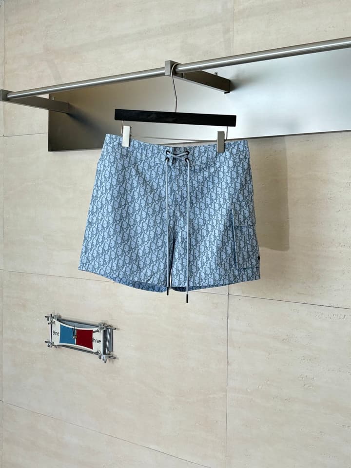 Dior Oblique Print Beach Shorts – Spring/Summer Collection – 25SS in Light Blue Oblique