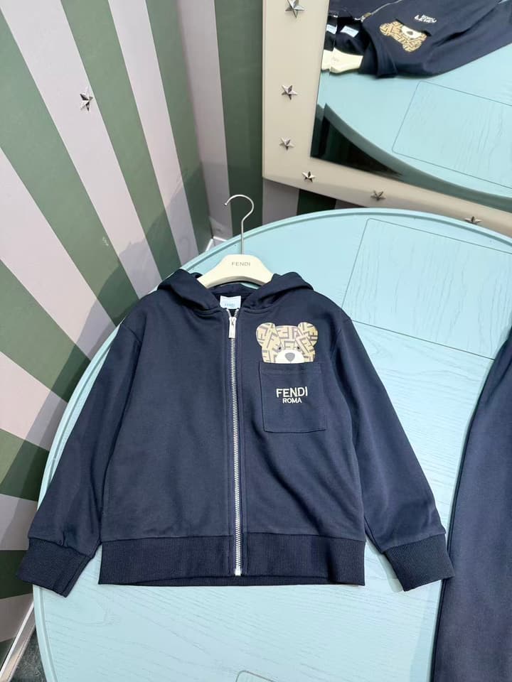 Fendi Kids Two-Piece Tracksuit Set – 2025SS in Navy Blue Bear Set