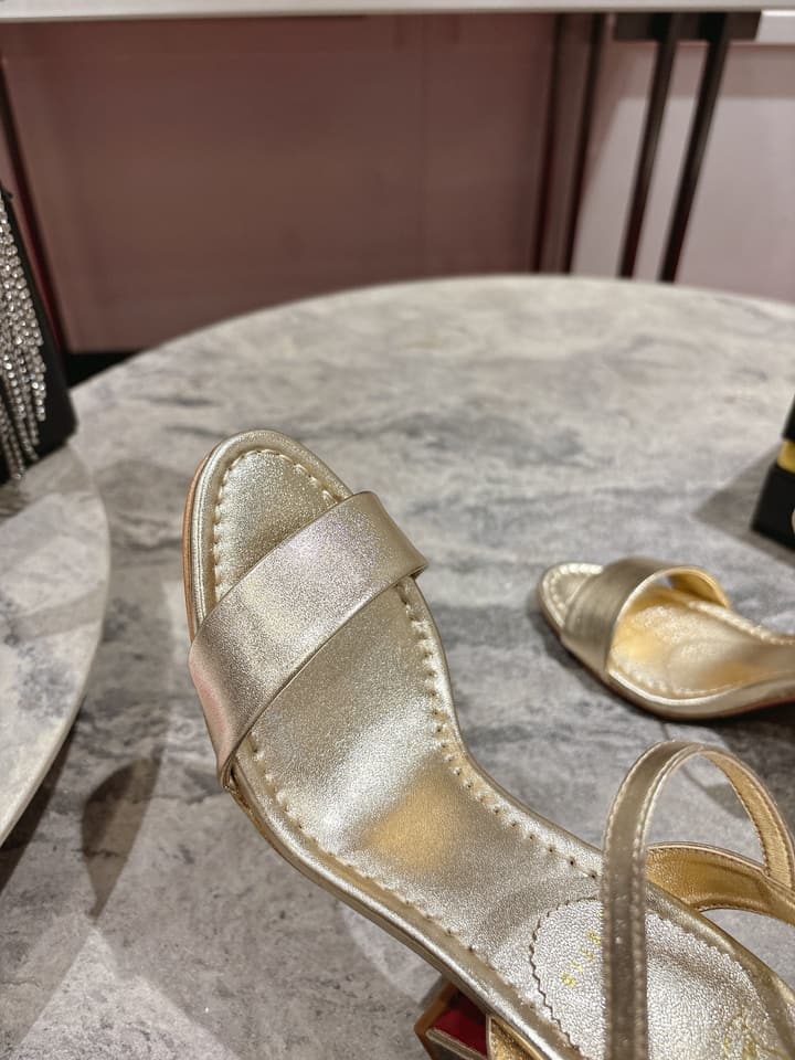Christian Louboutin Block Heel Sandals in Beige