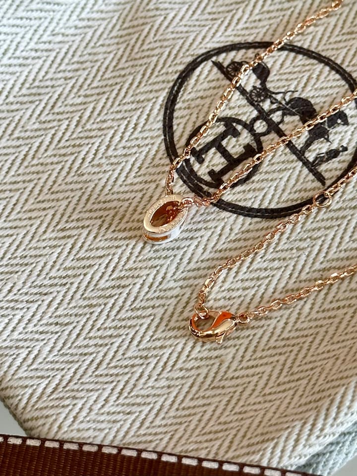 Hermès H-Letter Oval Enamel Necklace in Gold