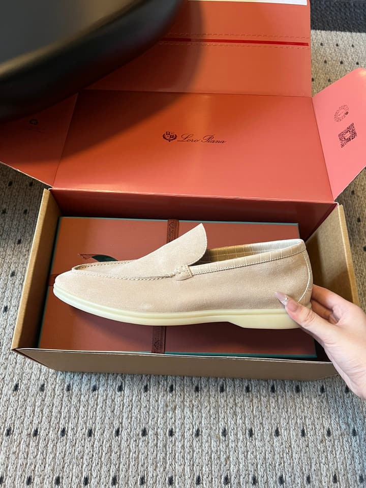 Loro Piana Men's Italian Leather Loafers in Cream Suede