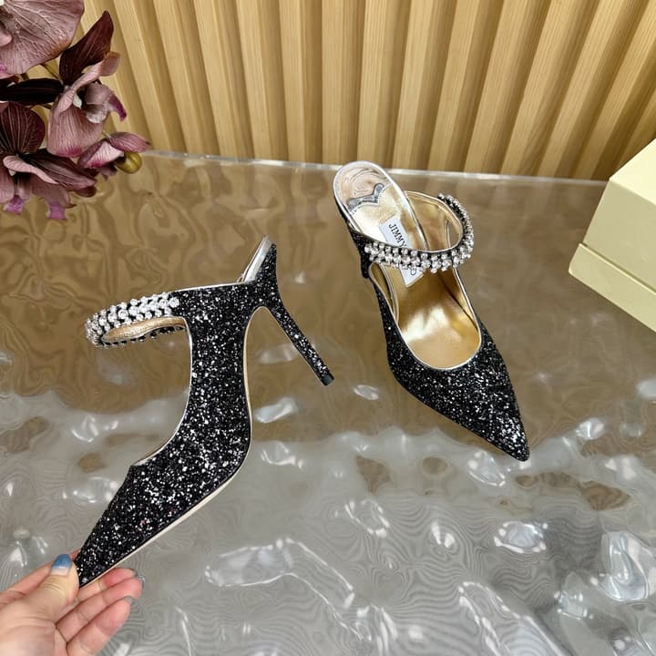 Jimmy Choo Sequined Evening Heels – 2025SS in Nude Shimmer